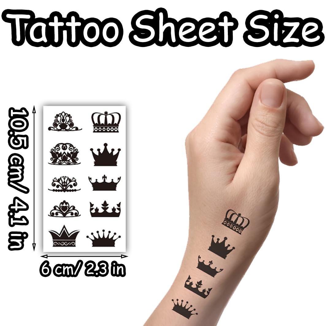 S.A.V.I 5pcs Temporary Tattoo Sheets for Men & Women – Black Waterproof Designs | Crown, Snake, Cross, Bow | 10.5x6cm | Safe Non-Toxic Skin-Friendly Body Art Stickers for Kids & Adults (59)