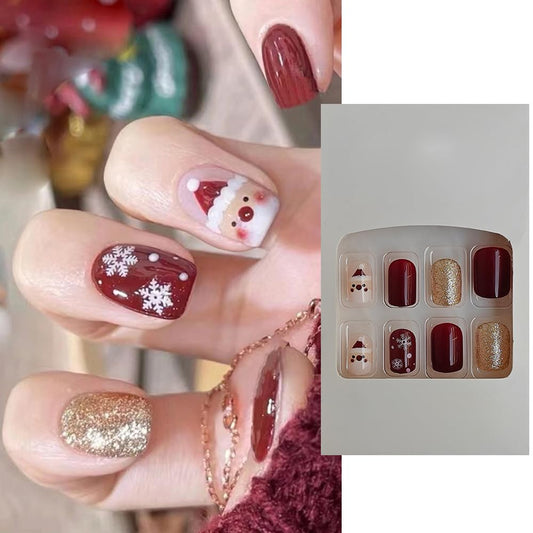 S.A.V.I 24 Pcs Christmas Special Fake Nails | Short Natural Shape | Wine Red, Gold Glitter  Santa Design | DIY Press-On Nails for New Year  Festive Look | Durable  Comfortable Nail Art