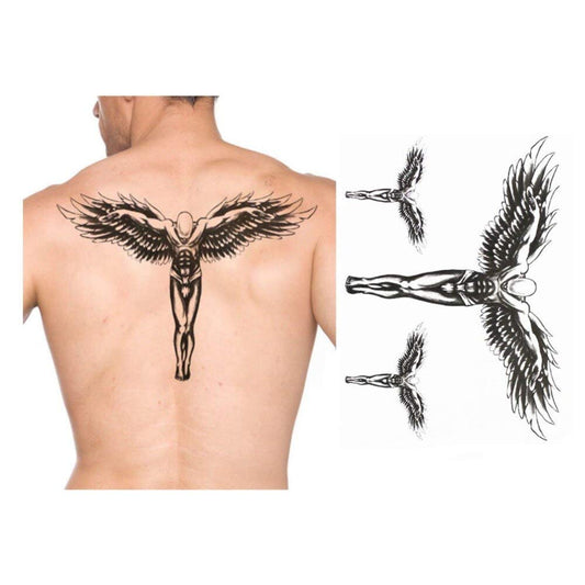 S.A.V.I Temporary Tattoo For Girls Men Women 3D Big Angel With Wings Face Sticker Size 21x15cm - 1pc. (893), Black