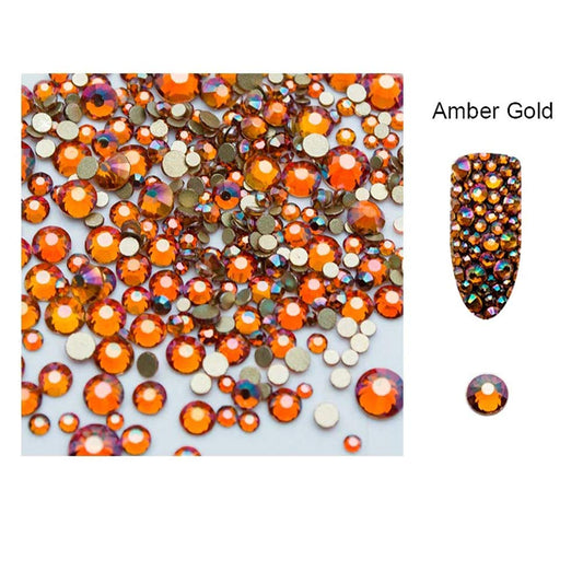 S.A.V.I 5g/Pack AB Glass Amber Gold Rhinestones Shiny Gems Manicure Accessories Gold Flatback Mixed Sizes for Nail Art