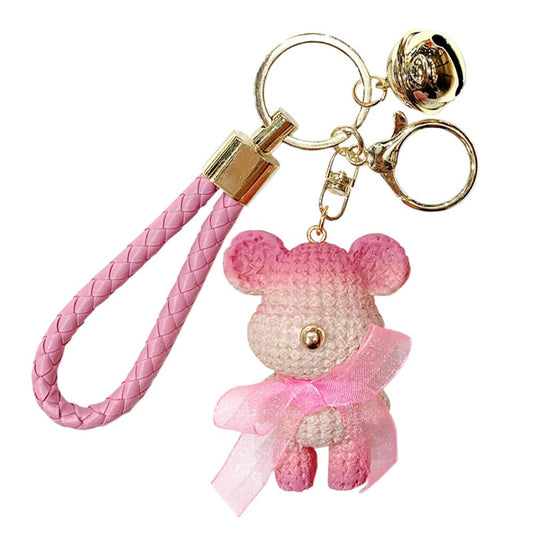 S.A.V.I Resin Pink Teddy Bear Keychain with Cute Bow & Braided Strap | Mini 6.5cm Doll Pendant | Stylish Bag Charm & Decorative Key Holder for Women, Girls & Accessory (Pink)