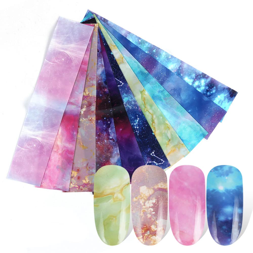 S.A.V.I 10 Sheets Marble Nail Foil Transfer Sticker DIY Holographic Nail Decoration 4x20 CM per sheet