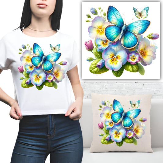 S.A.V.I Vibrant Blue Butterfly Floral Iron-On Patch – 7x8.5 Inch Washable Heat Transfer Applique for DIY T-Shirts, Hoodies, Jeans, Pillows, Backpacks – Craft Design