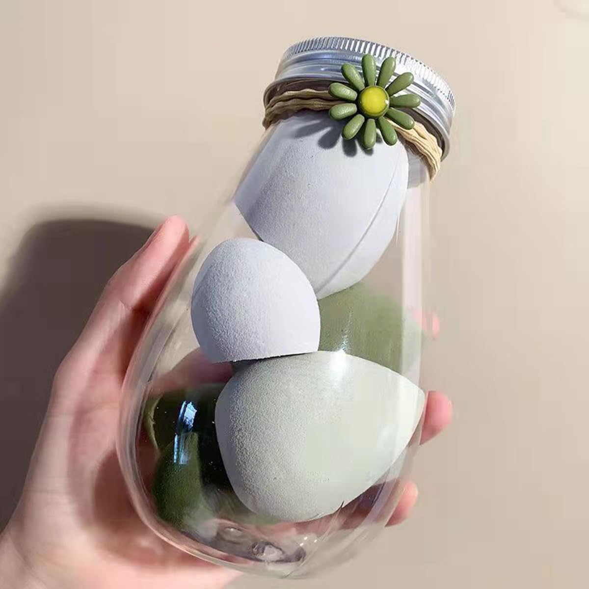 S.A.V.I 6 Pcs Green Beauty Blender Makeup Sponge Set | Soft Egg-Shaped Foundation & Concealer Puff for Flawless Blending | Latex-Free, Reusable, Wet & Dry Use | 4 Large + 2 Mini Sponges with Storage Jar (Green)