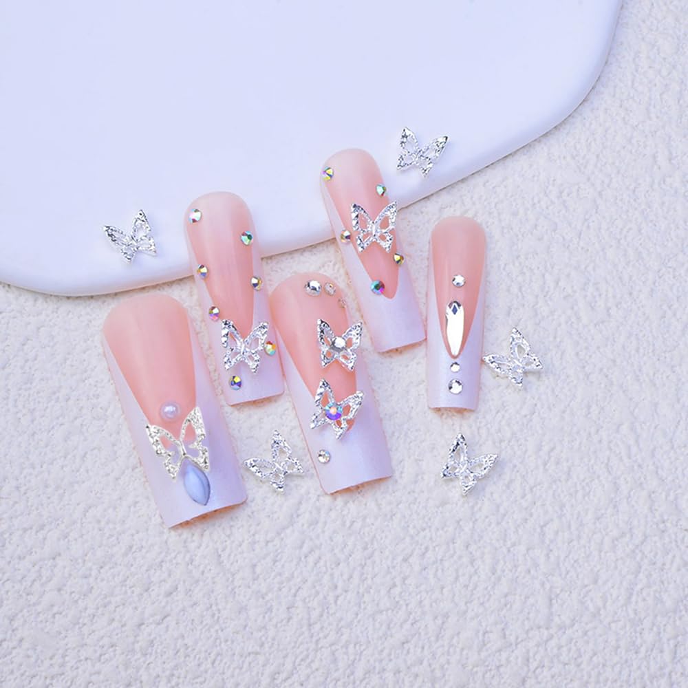 S.A.V.I 3D Butterfly Nail Art Charms (20 Pcs) – Silver Alloy Metal Nail Decorations | 8mm DIY Nail Accessories for Women & Girls | Manicure Art Kit for Stylish, Elegant Nail Designs