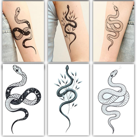 S.A.V.I 3 Pcs Snake Temporary Tattoo for Women & Men – 16x9 cm Safe Non-Toxic Waterproof Black Arm Stickers – Realistic & Aesthetic Body Art for Parties, Photoshoots, Festivals (03)