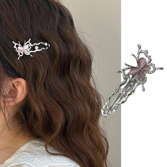S.A.V.I Elegant Pink Butterfly Hair Clip for Women  Girls – Stylish Silver Metal Hair Accessory, Lightweight  Durable For Parties, Weddings – Unique Design