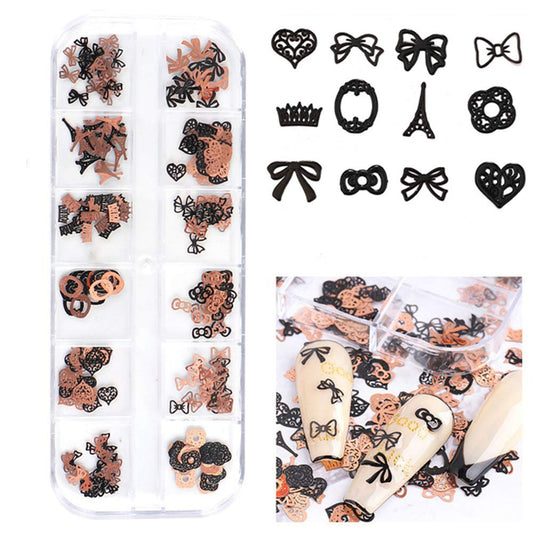 S.A.V.I 3D Nail Art Ultra-thin Black  Rose Gold Bow-knot  Metal Sequin Decorations Palette DIY