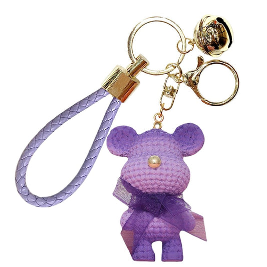 S.A.V.I Purple Teddy Bear Keychain | Resin Charm with Crochet Texture, PU Leather Strap & Golden Bell | for Girls, Women | Durable Metal Ring for Handbags, Car, Bike & Home Keys (Purple)