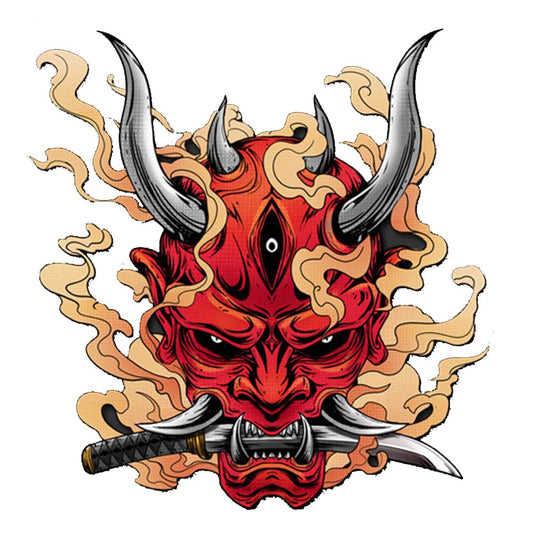 SAVIAURA Samurai Skull in Flames Sticker - Red Color | Anti-Scratch, Waterproof, Decorative Sticker for Helmets, Cars, Bikes, Scooties, Laptops | Evil Eye Protection Sticker