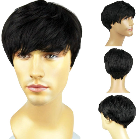 S.A.V.I Men’s Short Black Synthetic Wig with Natural Scalp Look | Realistic Hair Wig for Daily & Cosplay | Lightweight Breathable Cap | Comfortable Fit & Adjustable Size