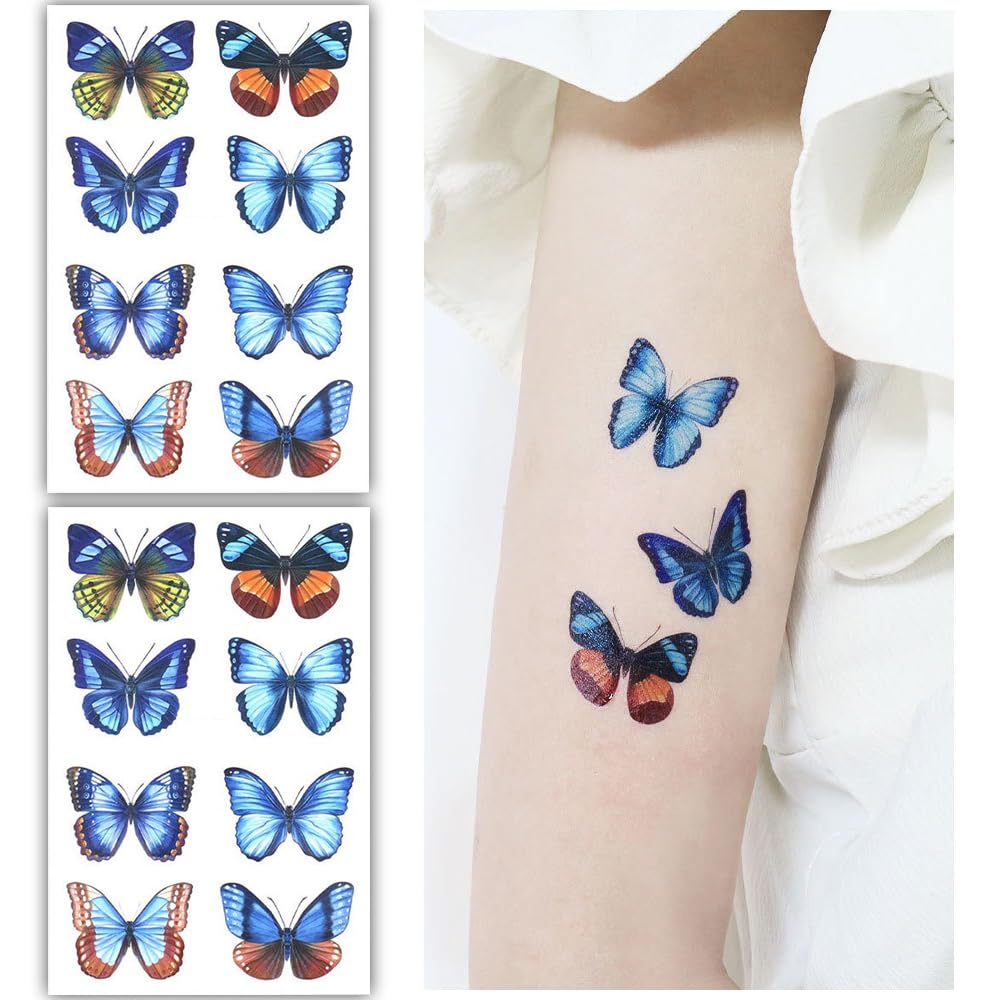 S.A.V.I 2 Sheets - Vibrant Butterfly Temporary Tattoos for Kids  Adults, Long-lasting  Waterproof, Easy to Apply - 12x7.5 cm Each - Perfect for Parties, Festivals,  Gifts