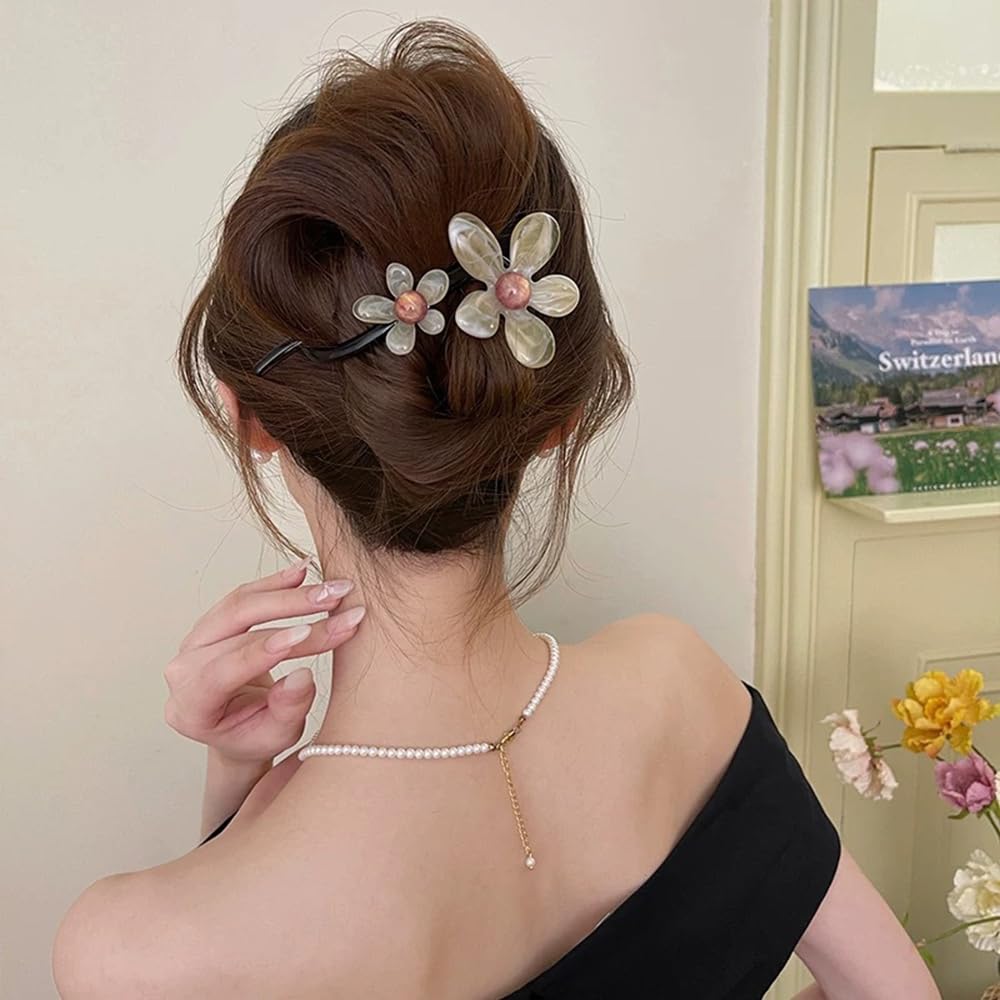 S.A.V.I Stylish Floral Hair Clip for Women & Girls | 13cm Beige & Pink Acrylic Flower Clutcher | Strong Grip Hair Accessory for Long, Medium Hair | Elegant for Party, Daily & Casual