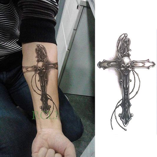 S.A.V.I 3D Temporary Tattoo Waterproof Sticker Beautiful Black Big Skull Cross Popular New Designs Size - 21x15cm (838)