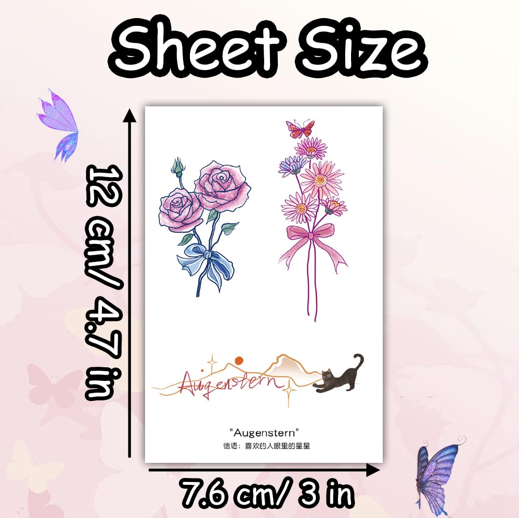 S.A.V.I Floral Bouquet Temporary Tattoo Sticker, Rose & Daisy, 1 Pc | Waterproof Multicolour, Safe Non-Toxic Skin-Friendly Body Art | Easy Apply Long-Lasting Arm Hand Finger Décor for Women Girls (58)