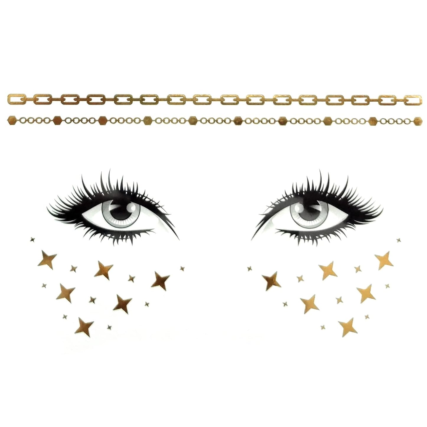 S.A.V.I Golden Face Temporary Tattoos - Get the Perfect Freckled Look with Stars and Chains with Easy Application, Natural Appearance, Long-lasting, Simple Removal