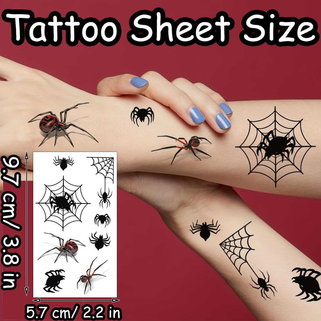 S.A.V.I 30 Pcs Spider Web Temporary Tattoos for Kids & Adults – Safe Non-Toxic Black & Red Halloween Designs, Waterproof Body Art Stickers – 9.7x5.7 cm Sheets, Long Lasting for Face, Arms, Hands (15)