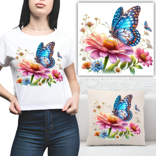 S.A.V.I 1PC Butterfly Flower Heat Transfer Iron-On Patch – 8.5x7 Inch Vibrant Applique for DIY T-Shirts, Hoodies, Denim, Pillows,  Backpacks | Washable Sticker for Clothes  Accessories
