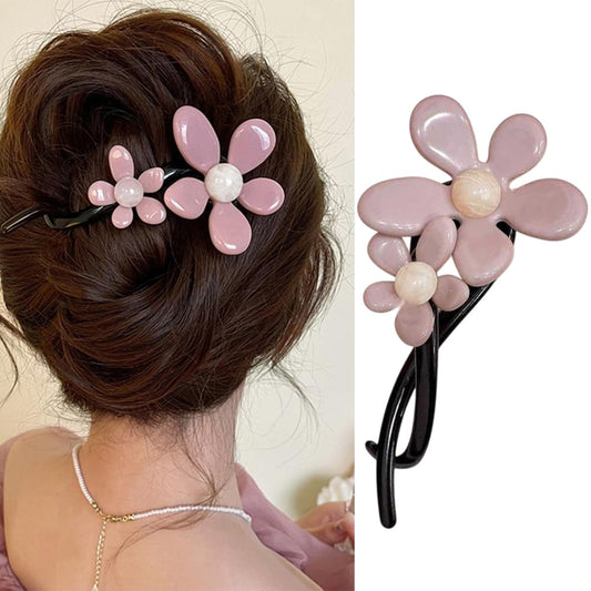 S.A.V.I Trendy Pink Flower Hair Clip for Women  Girls | Stylish Floral Hair Accessory | Black  Pink Barrette for Daily  Special Occasions | Durable, Lightweight  Elegant Hair Clutch Clip