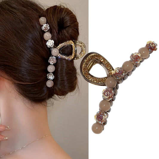 S.A.V.I Elegant Beige Rose Rhinestone Hair Clutch Clip for Women | Stylish Floral Design | Lightweight  Durable Hair Styling Accessory | Hair Accessories for Girls