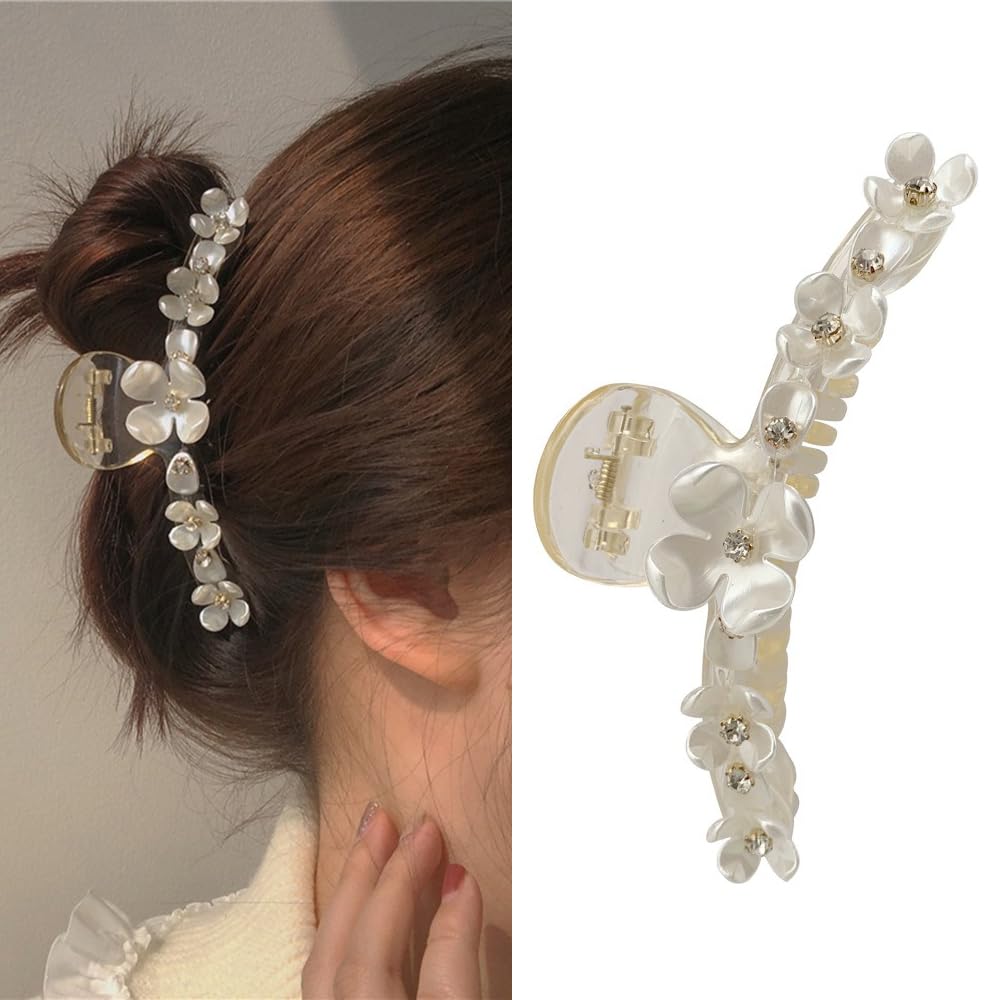 S.A.V.I 1 Pc Flower Crystal Hair Claw Clip for Women | Elegant Pearl  Rhinestone Design | Stylish Big Hair Accessory for Party, Wedding  Everyday Use