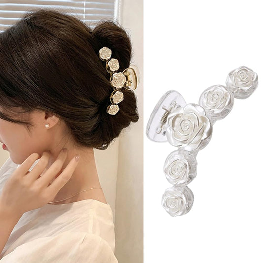 S.A.V.I White Rose Flower Hair Clip for Women  Girls | Elegant 10 cm Floral Claw Clip | Stylish Hair Accessory for Party, Wedding | Lightweight  Durable Design - 1 Pc