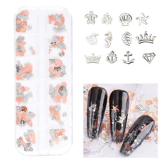 S.A.V.I 3D Nail Art Silver  Rose Gold Sea Animals Metal Sequin Decorations Palette DIY