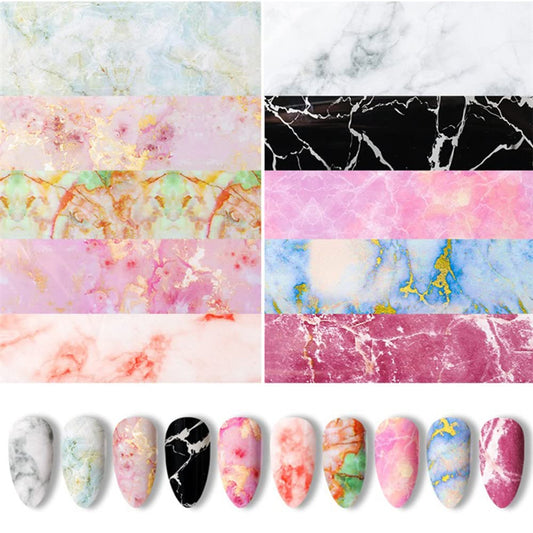 S.A.V.I 10 Sheets Nail Foil Transfer Sticker Marble Clouds Series DIY Holographic Nail Decoration, 20x4 CM per Sheet