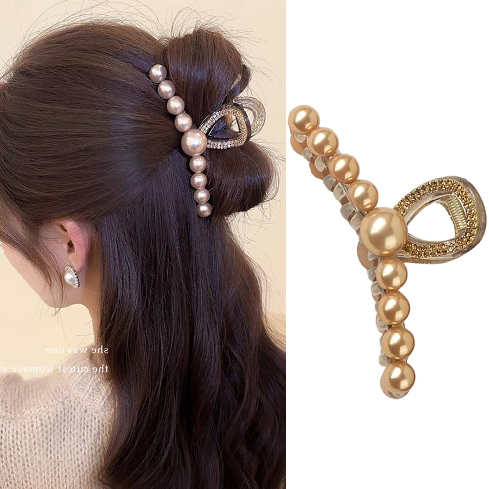 S.A.V.I Elegant Gold Pearl Hair Claw Clip for Women  Girls | Rhinestone Hair Clutcher for Thick Hair | Stylish  Durable Hair Accessory for Party, Wedding | Large 11cm Hair Clip for Strong Hold