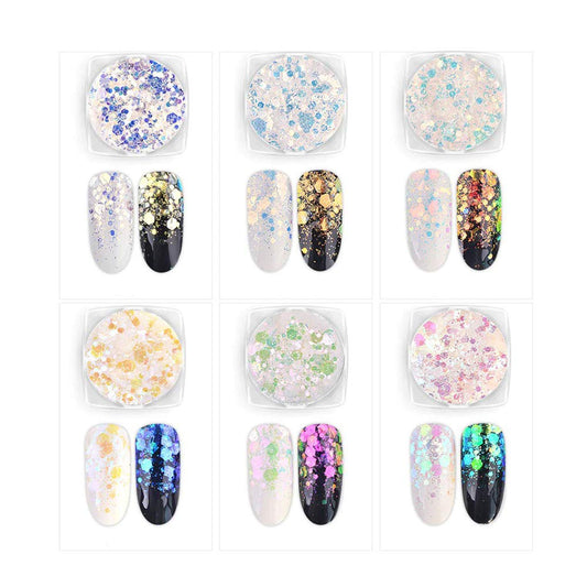 S.A.V.I 6PCS. DIY Nail Art Magic Color Changing Sequins Mixed Mirror Hexagon Shape Mermaid Flakes
