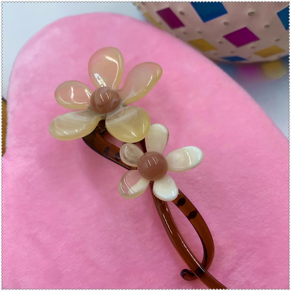 S.A.V.I Stylish Floral Hair Clip for Women & Girls | 13cm Beige & Pink Acrylic Flower Clutcher | Strong Grip Hair Accessory for Long, Medium Hair | Elegant for Party, Daily & Casual