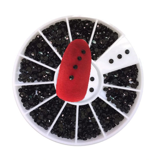 S.A.V.I 1 PC. DIY 3D Nail Art Manicure Decoration Wheel Acrylic Black Crystal Rhinestones