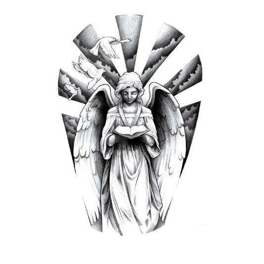 S.A.V.I 3D Temporary Tattoo Roaring Goddess Wings Flying Birds Feather Design, Black