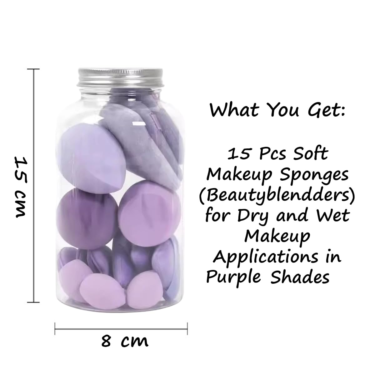 S.A.V.I Set of 15 Purple Beauty Blender Makeup Sponges | Soft Latex-Free Foam Puff for Foundation, Concealer & Powder | Multi-Shape Makeup Sponge for Wet & Dry Use | Smooth & Flawless Blending Finish (Purple)