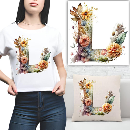 S.A.V.I 1PC Floral Alphabet Iron-On Patch – Washable Heat Transfer Sticker for DIY T-Shirts, Jeans, Pillows, Backpacks, Hats – Easy Applique with Beautiful Flower Design – Clothing  Accessories Patch (L)
