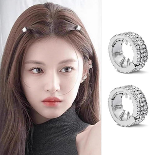 S.A.V.I 2 Pcs Silver Rhinestone Hair Ring Clips for Women & Girls | 1.5cm Round Metal Crystal Hair Pins | Stylish Sparkling Hair Accessories for Party, Wedding & Daily