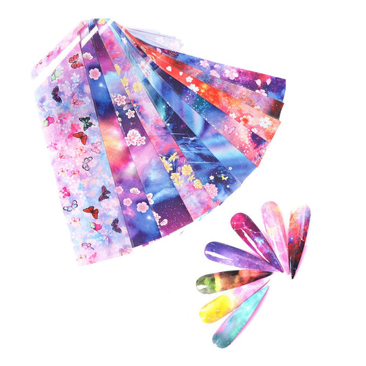 S.A.V.I 10 Sheets Nail Foil Transfer Sticker Butterfly Flower Series DIY Holographic Nail Decoration, 20x4 CM per sheet