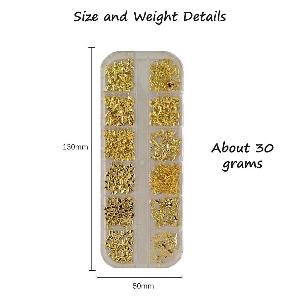 S.A.V.I Gold Alloy Bow Nail Art Decorations – 3D Metal Nail Charms (Box 30 g) 12 Stylish Designs for DIY Nail Extensions & Manicure – Nail Accessories for Women & Girls