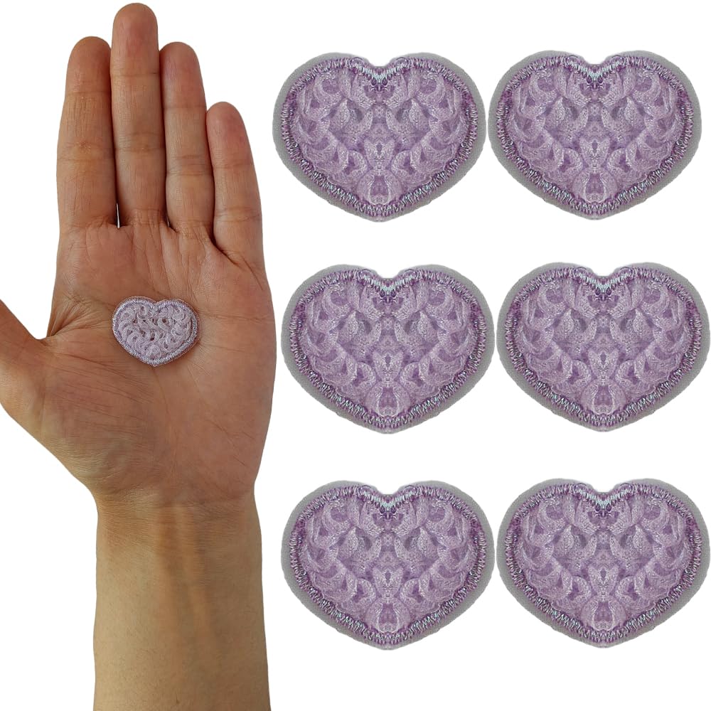 S.A.V.I Lavender Heart Non-adhesive Sew-on Embroidered Patches - Set of 6, DIY Appliqué for Clothes, Suits, Dresses, Blouses, Hats, Bags, Jackets, Skirts