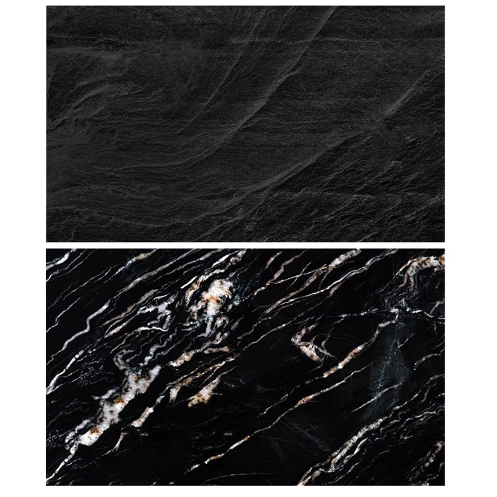 SAVIAURA 2-in-1 Tabletop Photography Backdrop - Waterproof, Double-Sided, 3D Flat Lay Design, 1 Sheet (#41 Black Marble, White and Gold Veins Pattern)