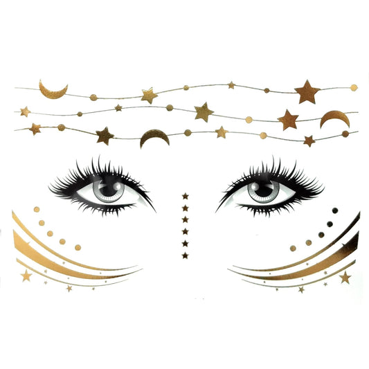 S.A.V.I Golden Face Temporary Tattoos - Get the Perfect Freckled Look with Star and Moon Decorations with Easy Application, Natural Appearance, Long-lasting, Simple Removal