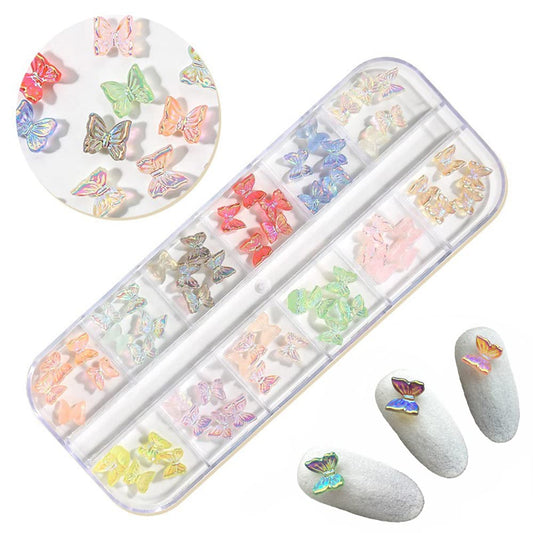 S.A.V.I Nail Art Palette 3D Big Butterfly Decorations, 12 Colors Aurora Holographic, Resin DIY Nail Art