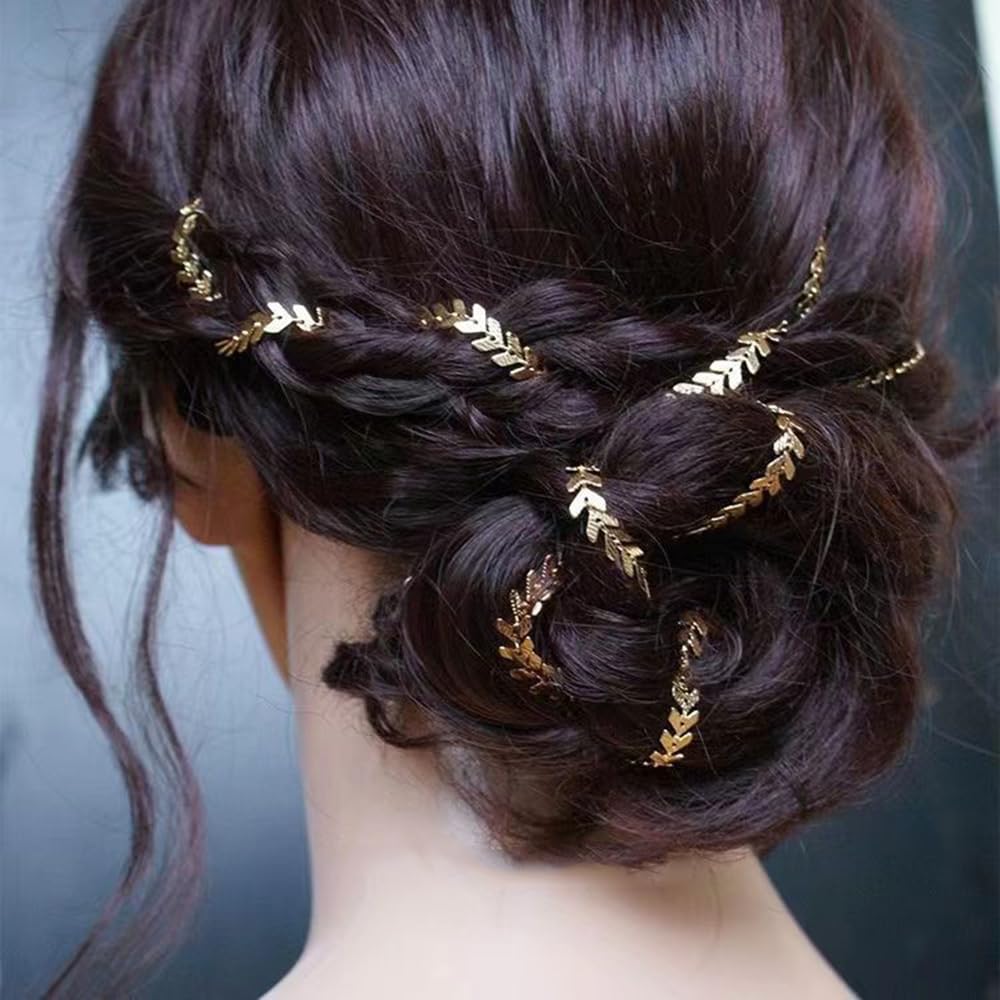 S.A.V.I 2 Pcs Gold Hair Chain for Women & Girls | 52cm Flexible Leaf Design Hair Jewellery with Clips | Stylish Hair Accessory for Braids, Buns & Updos | Party & Ethnic
