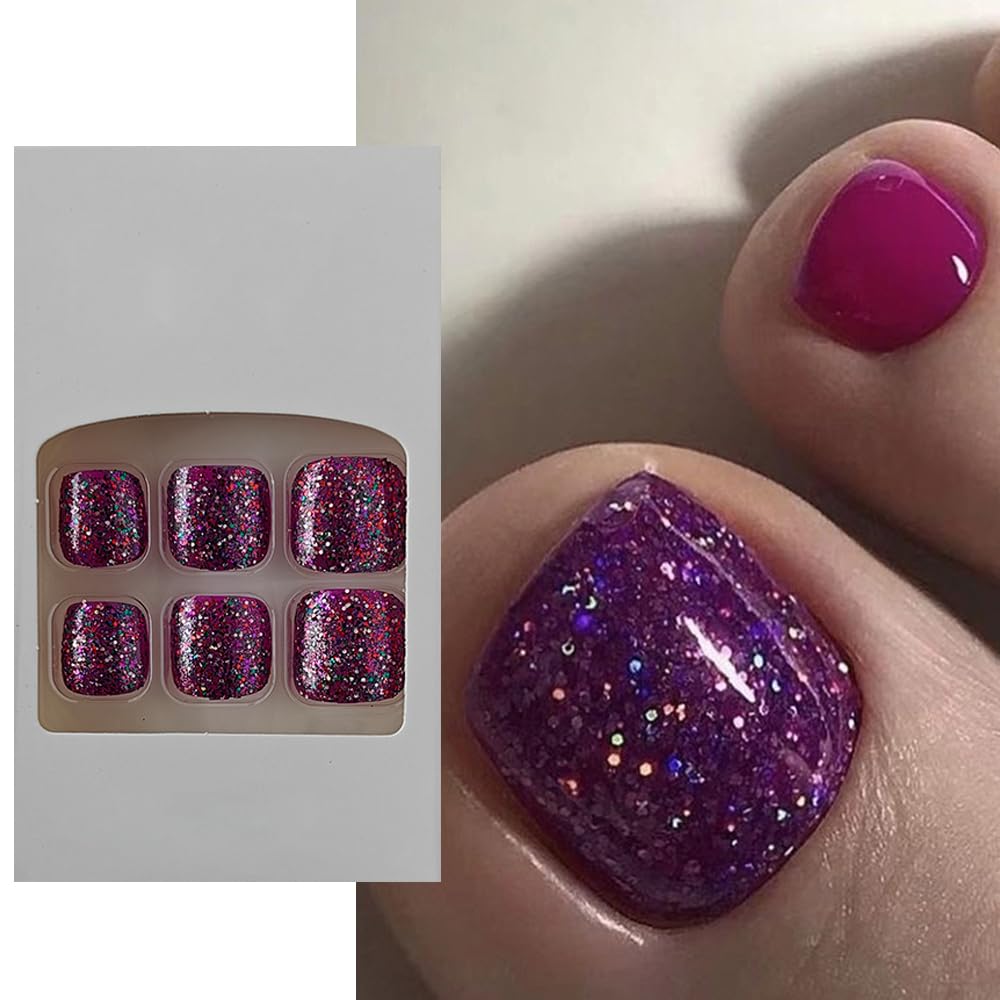 S.A.V.I 24 PCs Short Natural Shape Glitter Purple  Hot Pink Toe Nails - Press-On Fake Nails for DIY Pedicure, Reusable  Easy to Apply False Toenails for Women  Girls Online at Low Prices in India