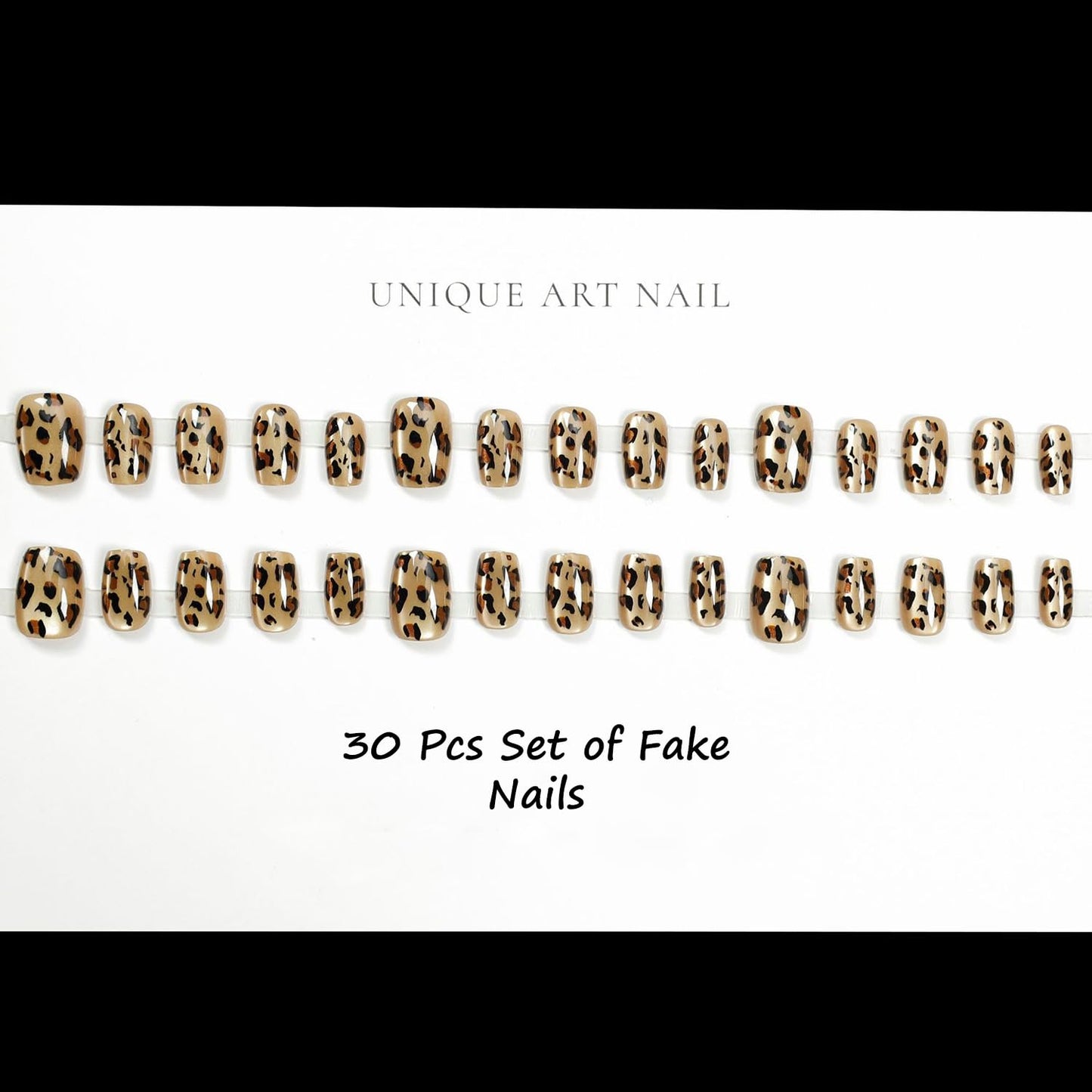S.A.V.I 30 Pcs Short Natural Shape Golden Cat’s Eye Animal Print Press-On Fake Nails for Women & Girls | Stylish Nail Art Set | Reusable, Easy Application | Includes Nail Glue & Adhesive Tabs