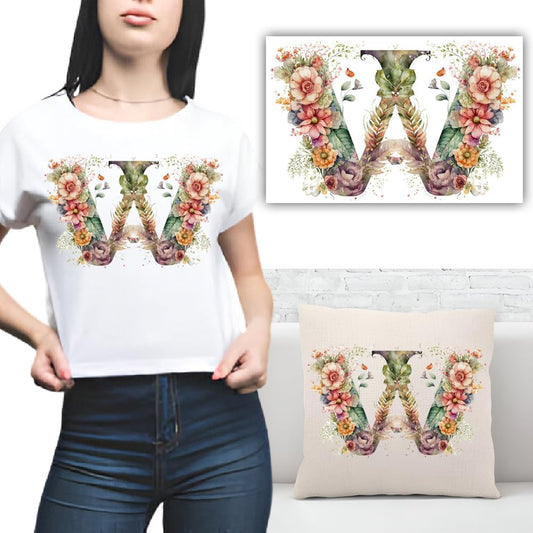 S.A.V.I 1PC Floral Alphabet Iron-On Patch – Washable Heat Transfer Sticker for DIY T-Shirts, Jeans, Pillows, Backpacks, Hats – Easy Applique with Beautiful Flower Design – Clothing  Accessories Patch (W)