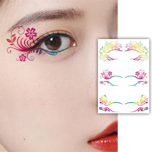 S.A.V.I 3 Pairs Colorful Floral Temporary Eye Tattoo Stickers for Women – Waterproof, Easy-to-Apply Eyeliner Design for Parties, Festivals  Makeup Looks | Stylish Decorative Eye Accessories