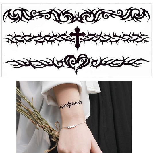 S.A.V.I 3D Temporary Tattoo Sticker Beautiful Black Color Tribal Totem Cross Heart Popular Design Size 19x9 CM - 1PC. (73-2)