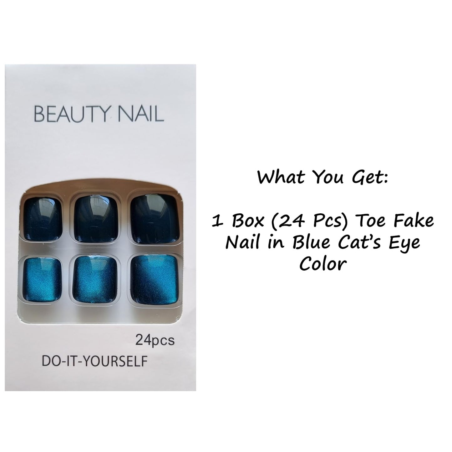 S.A.V.I Beauty Nail Blue Cat’s Eye Toe Fake Nails Set | 24 Pcs Glossy Square Shape Press On Toenails | Durable Acrylic, Reusable DIY Nail Art Pedicure Kit for Women & Girls
