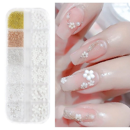 S.A.V.I 3D Resin Flat Flower Pearl Metal Beads Nail Art Decoration Accessories